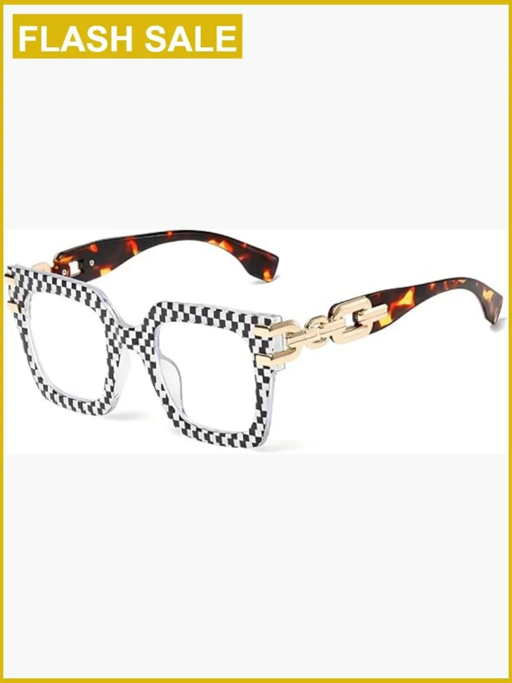 Oversized Square Blue Light Blocking Glasses with Gold Chain